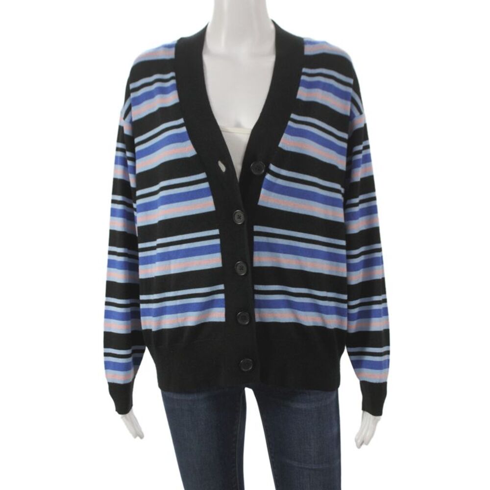 Marni x Uniqlo Womens Striped V-Neck Black Cardigan Long Sleeve Size 2XS